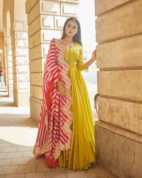 Stunning Yellow Color Silk Gown With Work Dupatta Clothsvilla Main image