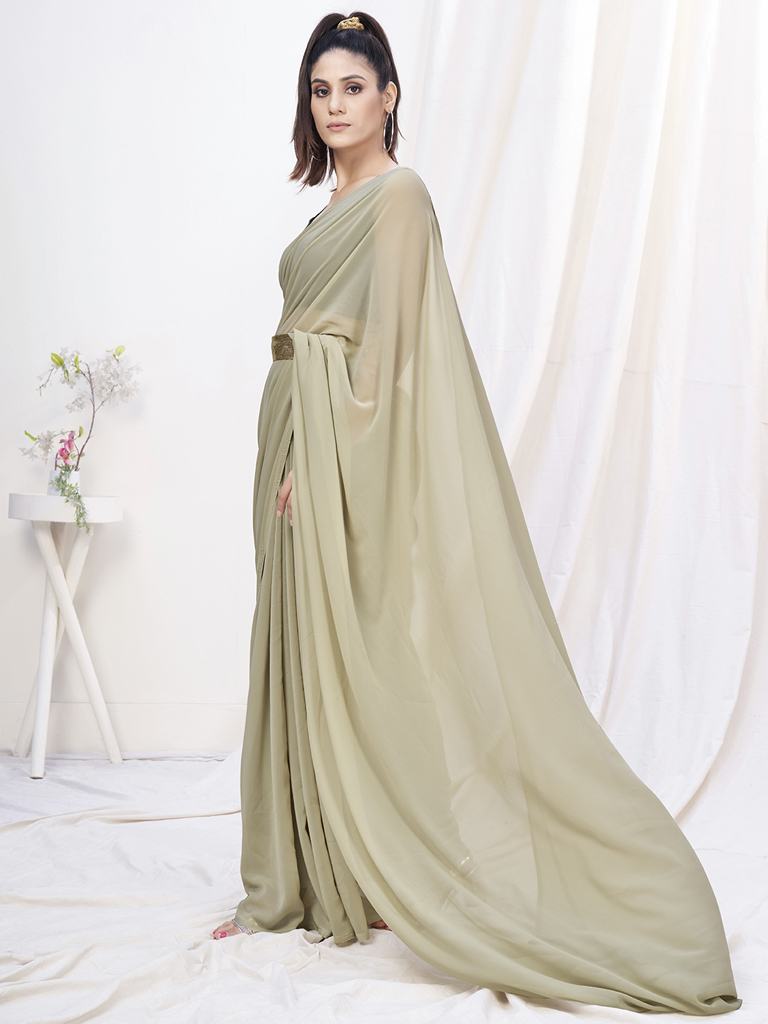 Stylish Beige Pre-Stitched Blended Silk Saree ClothsVilla