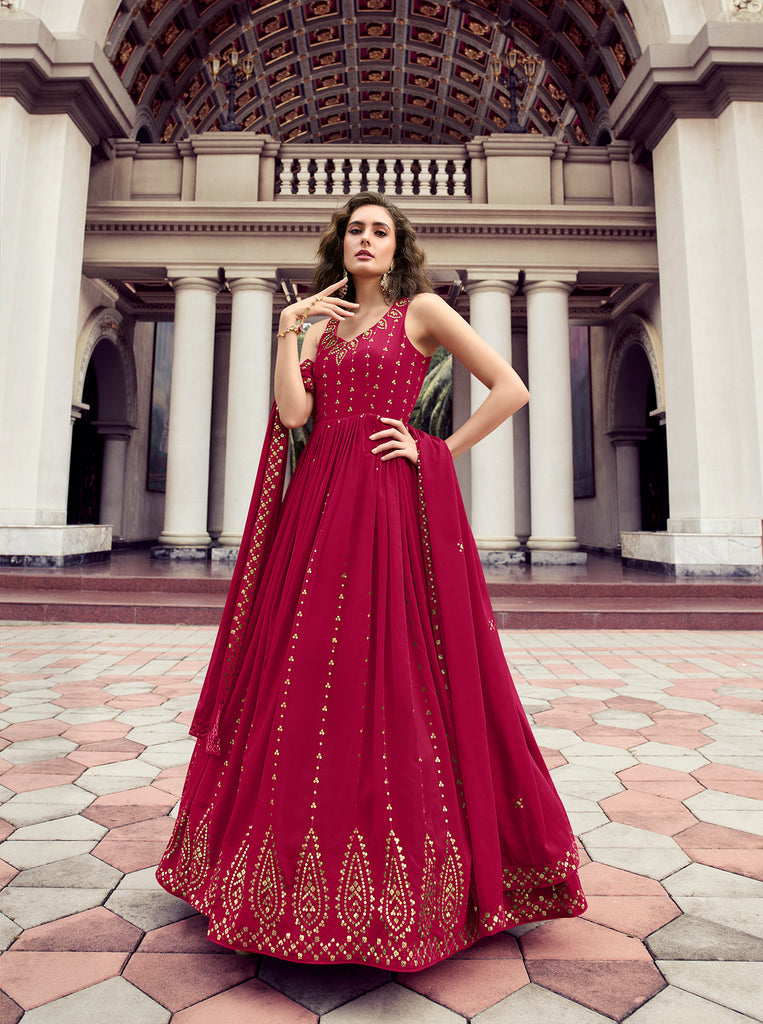 Embellished Red Color Sequence Work Gown – subhvastra