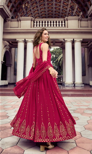 Stylish Dark Pink Color Thread Sequence Work Gown Clothsvilla