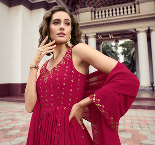 Stylish Dark Pink Color Thread Sequence Work Gown Clothsvilla