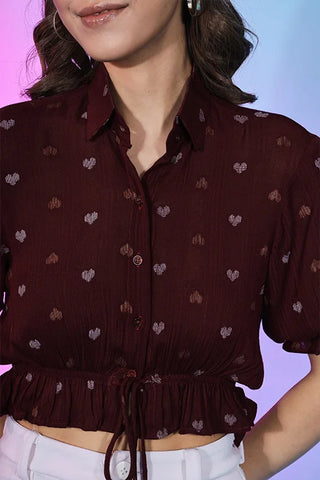 Stylish Maroon Viscose Rayon Self Design Collar Pattern Top ClothsVilla.com