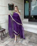 Stylish Pretty Purple Georgette V-Shape Palazzo Suit Set of 3 - Perfect for Any Occasion