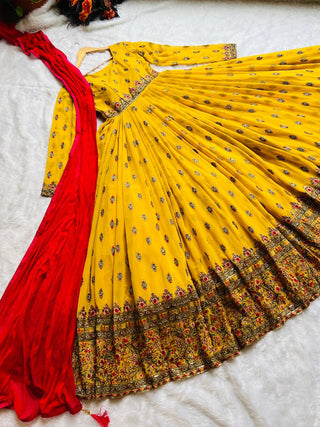 Stylish Yellow Color Embroidery Work Gown Clothsvilla