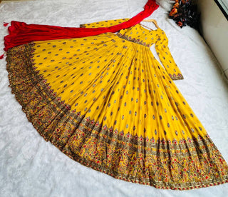 Stylish Yellow Color Embroidery Work Gown Clothsvilla