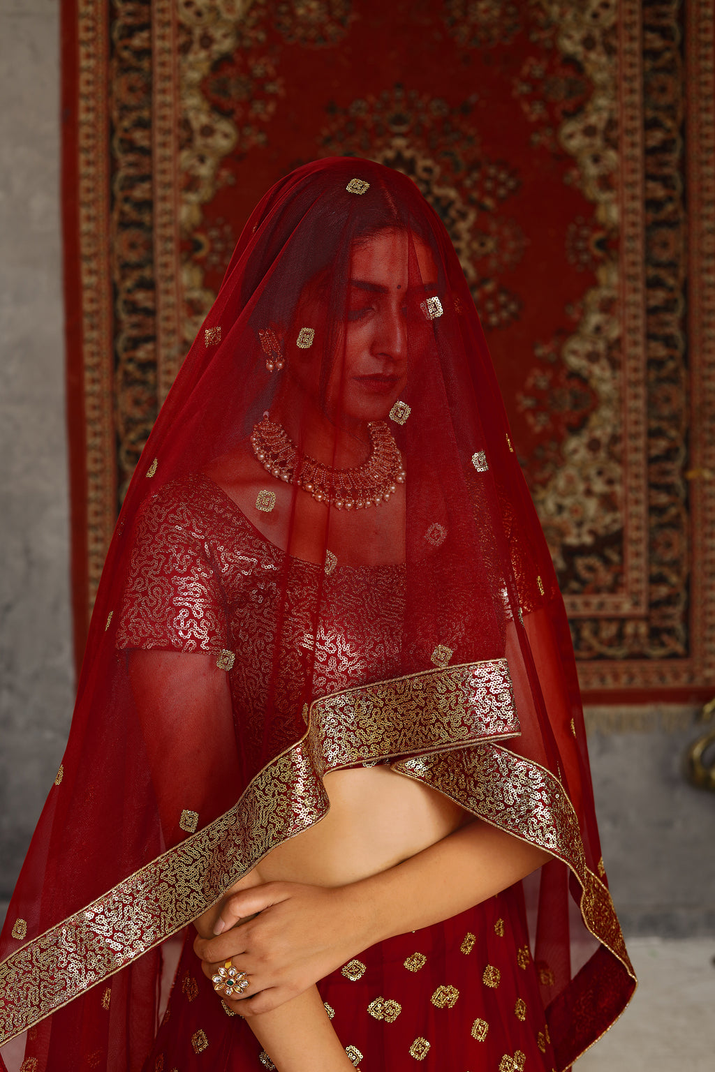 Sublime Red Sequins Embroidered Net Semi Stitched Bridal Lehenga ClothsVilla