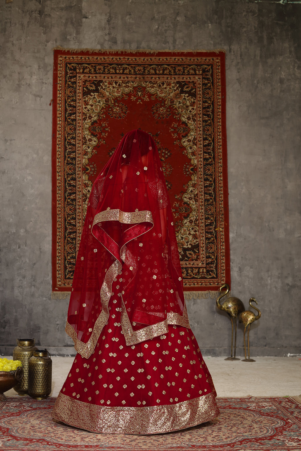 Sublime Red Sequins Embroidered Net Semi Stitched Bridal Lehenga ClothsVilla