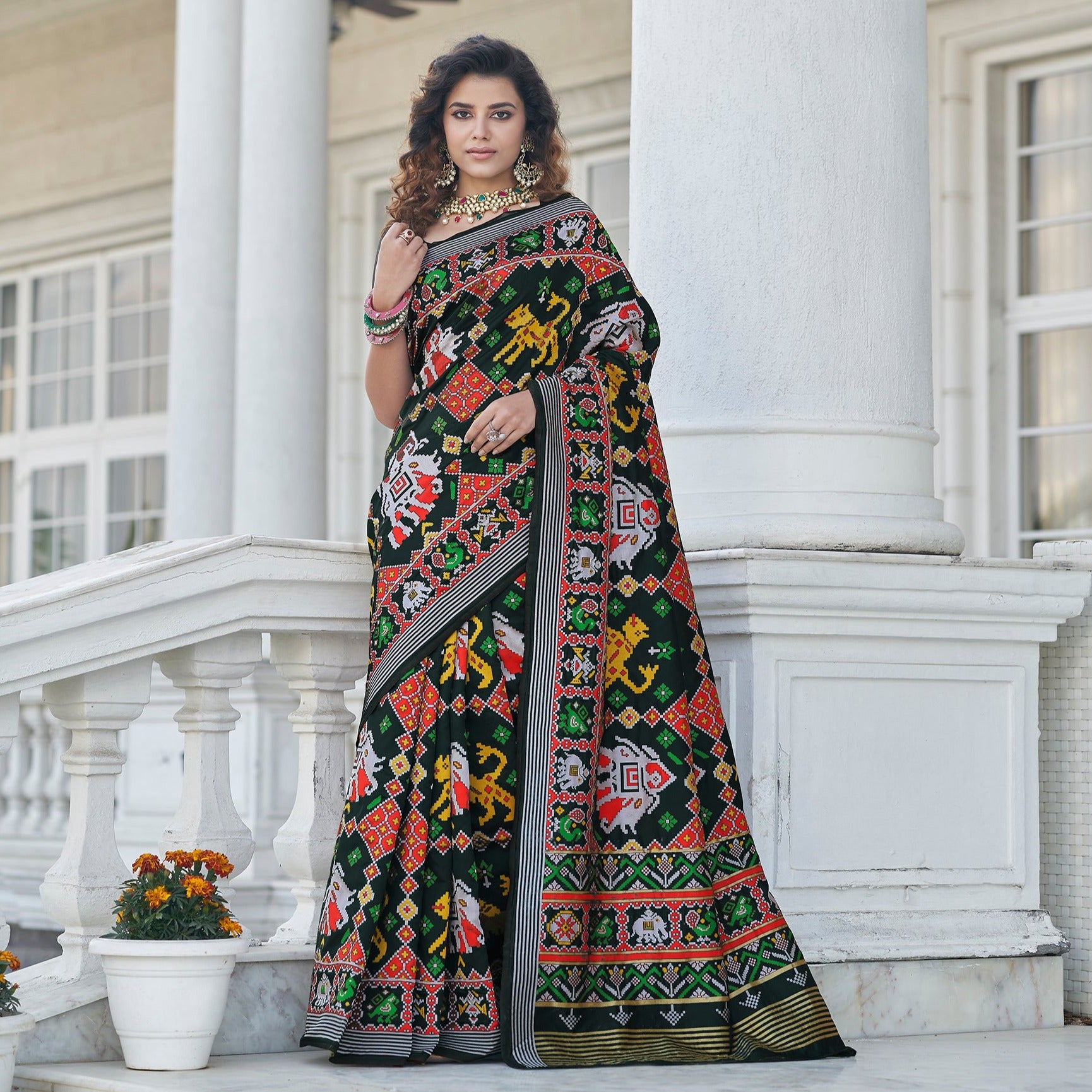 Sumptuous Black Weaving Patola Silk Wedding Wear Saree ClothsVilla