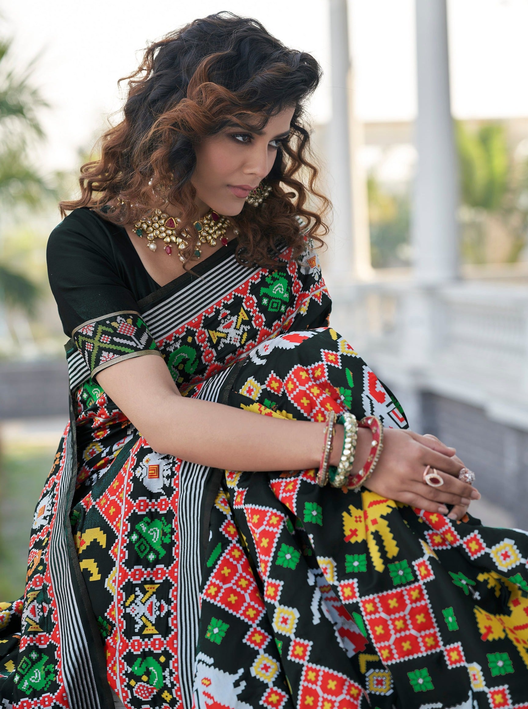 Sumptuous Black Weaving Patola Silk Wedding Wear Saree ClothsVilla
