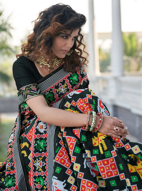 Sumptuous Black Weaving Patola Silk Wedding Wear Saree ClothsVilla