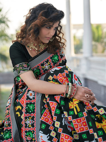 Sumptuous Black Weaving Patola Silk Wedding Wear Saree ClothsVilla
