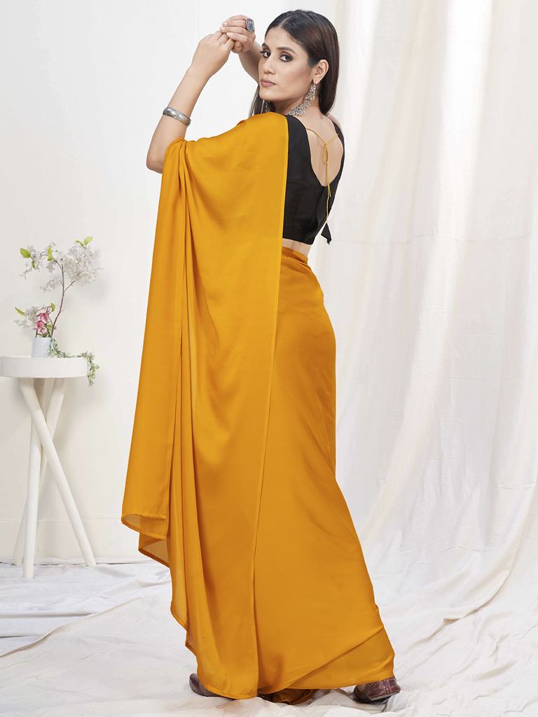 Sunshine Orange Pre-Stitched Blended Silk Saree ClothsVilla