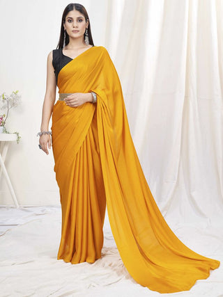 Sunshine Orange Pre-Stitched Blended Silk Saree ClothsVilla