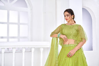 Superb Light Green Thread Embroidery Festive Wear Lehenga Choli ClothsVilla