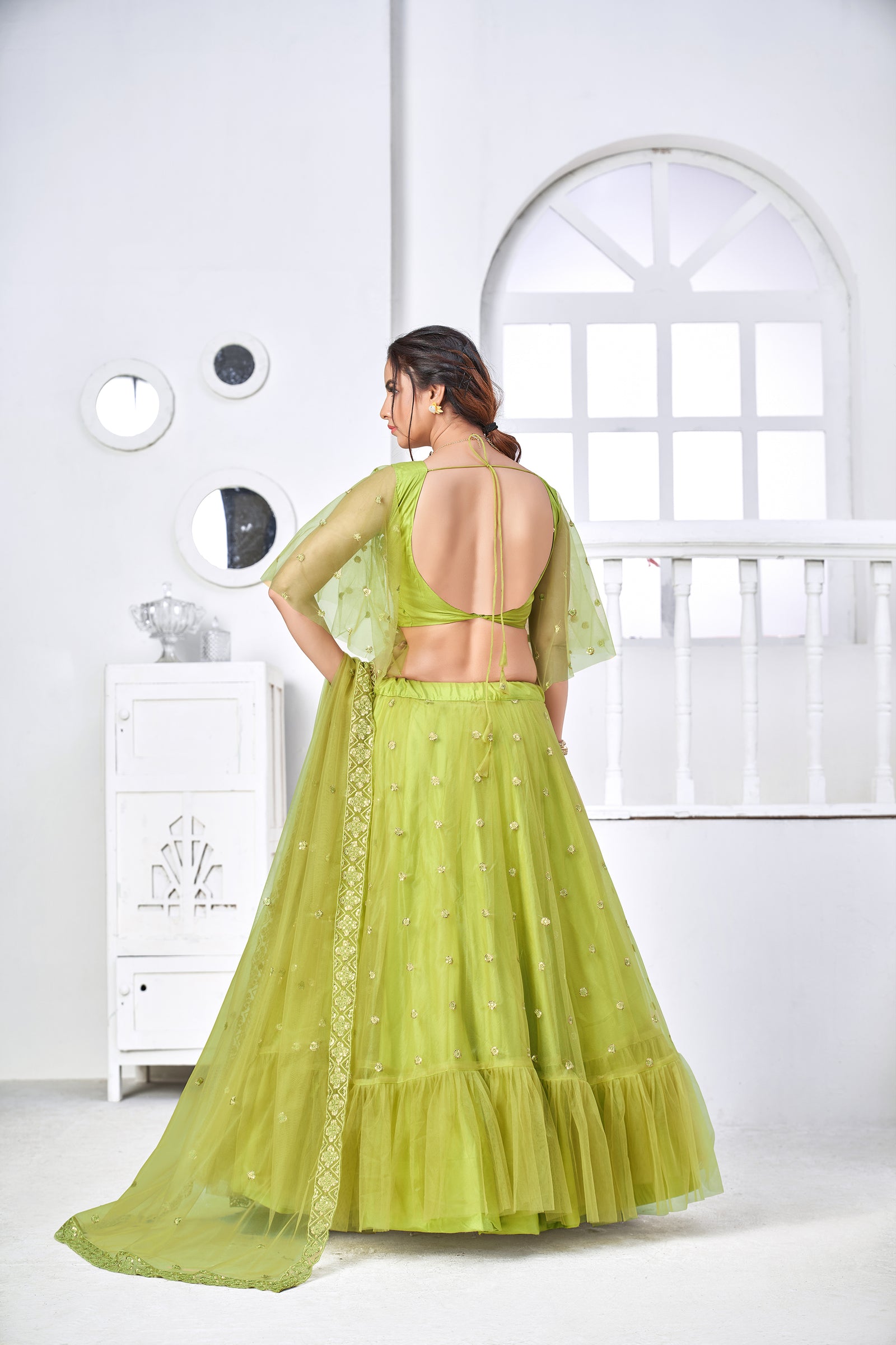 Superb Light Green Thread Embroidery Festive Wear Lehenga Choli ClothsVilla