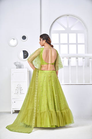 Superb Light Green Thread Embroidery Festive Wear Lehenga Choli ClothsVilla