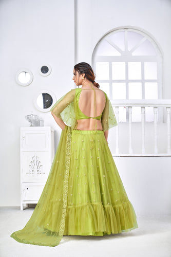 Superb Light Green Thread Embroidery Festive Wear Lehenga Choli ClothsVilla