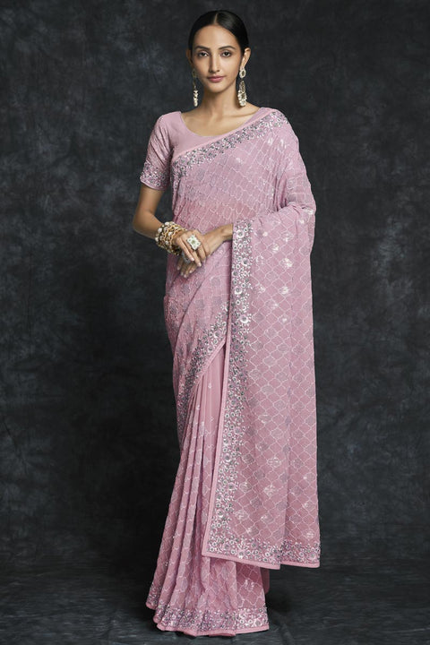 Embroidered Wedding Wear Trendy Pink Saree Clothsvilla Main image