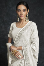 Load image into Gallery viewer, White Georgette Embroidered Saree Clothsvilla