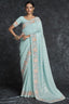 Light Cyan Georgette Wedding Contemporary Saree Clothsvilla
