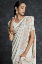 Load image into Gallery viewer, Georgette Embroidered White Contemporary Saree Clothsvilla