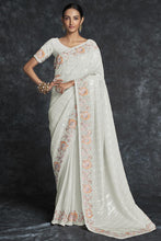 Load image into Gallery viewer, Georgette Embroidered White Contemporary Saree Clothsvilla