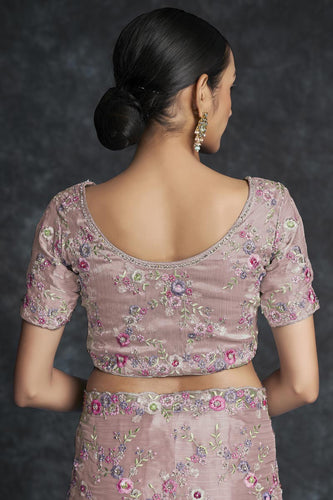 Organza Embroidered Traditional Saree In Peach Color Clothsvilla