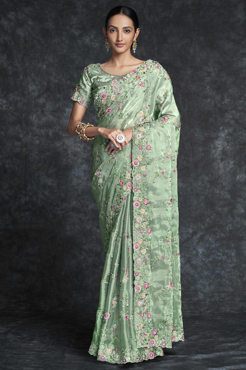 Embroidered Classic Green Color Wedding Saree Clothsvilla Main image