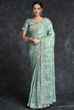 Load image into Gallery viewer, Organza Sea Green Trendy Wedding Wear Saree Clothsvilla