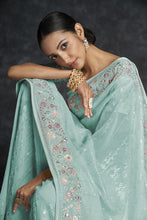 Load image into Gallery viewer, Cyan Color Georgette Embroidered Contemporary Style Saree Clothsvilla