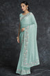 Load image into Gallery viewer, Cyan Color Georgette Embroidered Contemporary Style Saree Clothsvilla