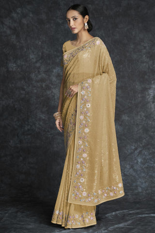 Georgette Wedding Wear Mustard Color Saree Clothsvilla