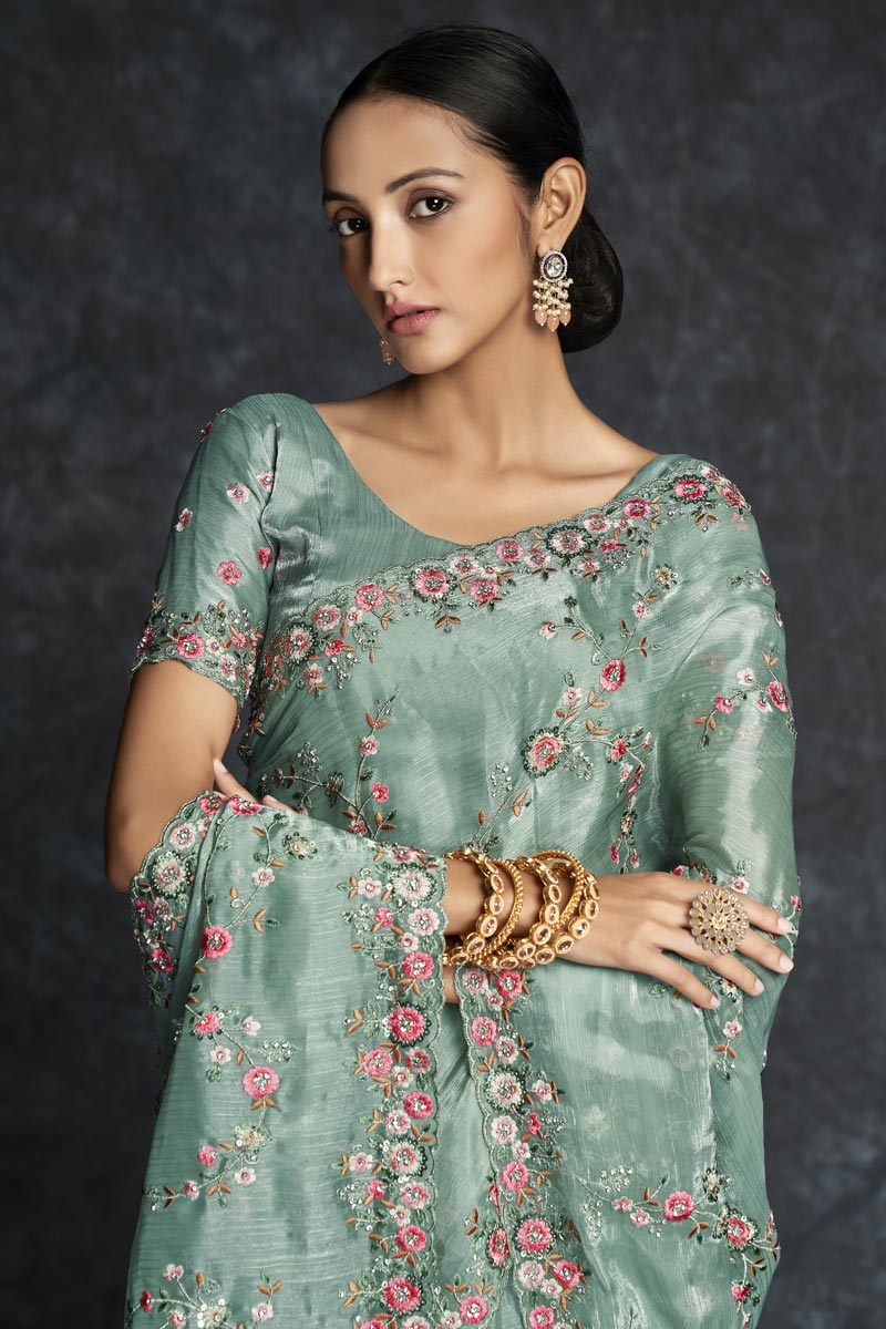 Blue Embroidered Contemporary Saree Clothsvilla