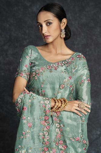 Blue Embroidered Contemporary Saree Clothsvilla