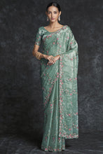 Load image into Gallery viewer, Blue Embroidered Contemporary Saree Clothsvilla