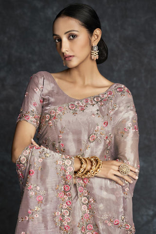 Peach Color Organza Classic Saree Clothsvilla