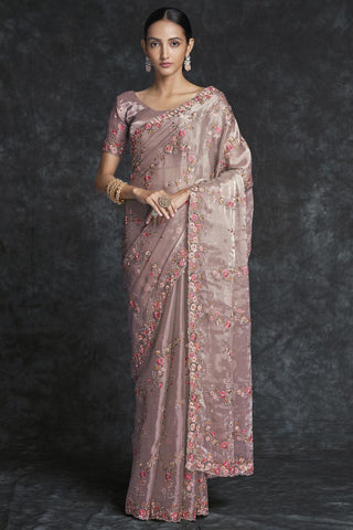 Peach Color Organza Classic Saree Clothsvilla