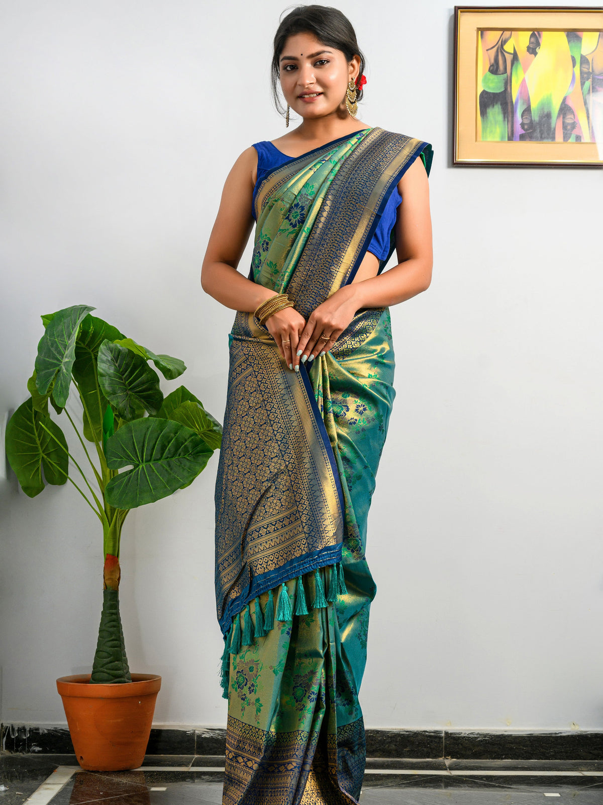 Hazel Green Saree in Pure Kanjeevaram Silk Clothsvilla Main image