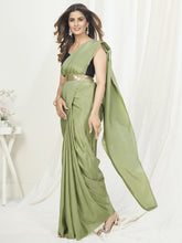 Load image into Gallery viewer, Tea Green Ready to Wear One Minute Saree In Satin Silk ClothsVilla