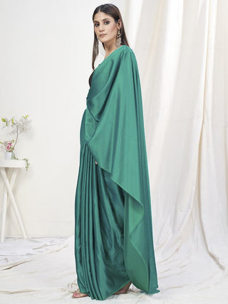 Teal Green Pre-Stitched Blended Silk Saree ClothsVilla