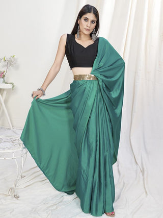 Teal Green Pre-Stitched Blended Silk Saree ClothsVilla