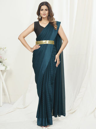 Teal Green Ready to Wear One Minute Saree In Satin Silk ClothsVilla