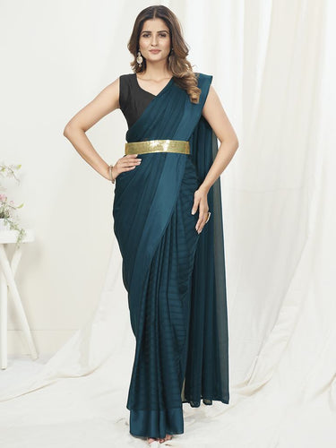Buy Black Sequinned Work Satin Silk Crepe Ready To Wear Saree (Blouse 36 to  42) Online