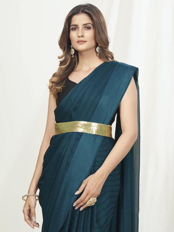 Teal Green Ready to Wear One Minute Saree In Satin Silk ClothsVilla