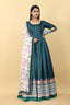 Teal Blue Color Printed Malai Silk Gown Clothsvilla