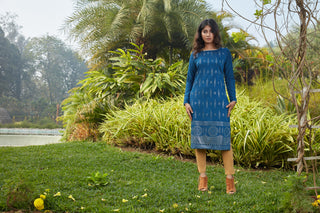 Teal Blue Mukaish Work Cotton Silk Kurta ClothsVilla