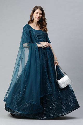 Teal Blue Traditional Exclusive Embroidered Lehenga Choli Collection ClothsVilla.com