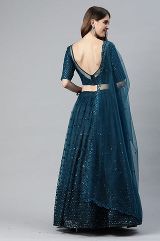 Teal Blue Traditional Exclusive Embroidered Lehenga Choli Collection ClothsVilla.com