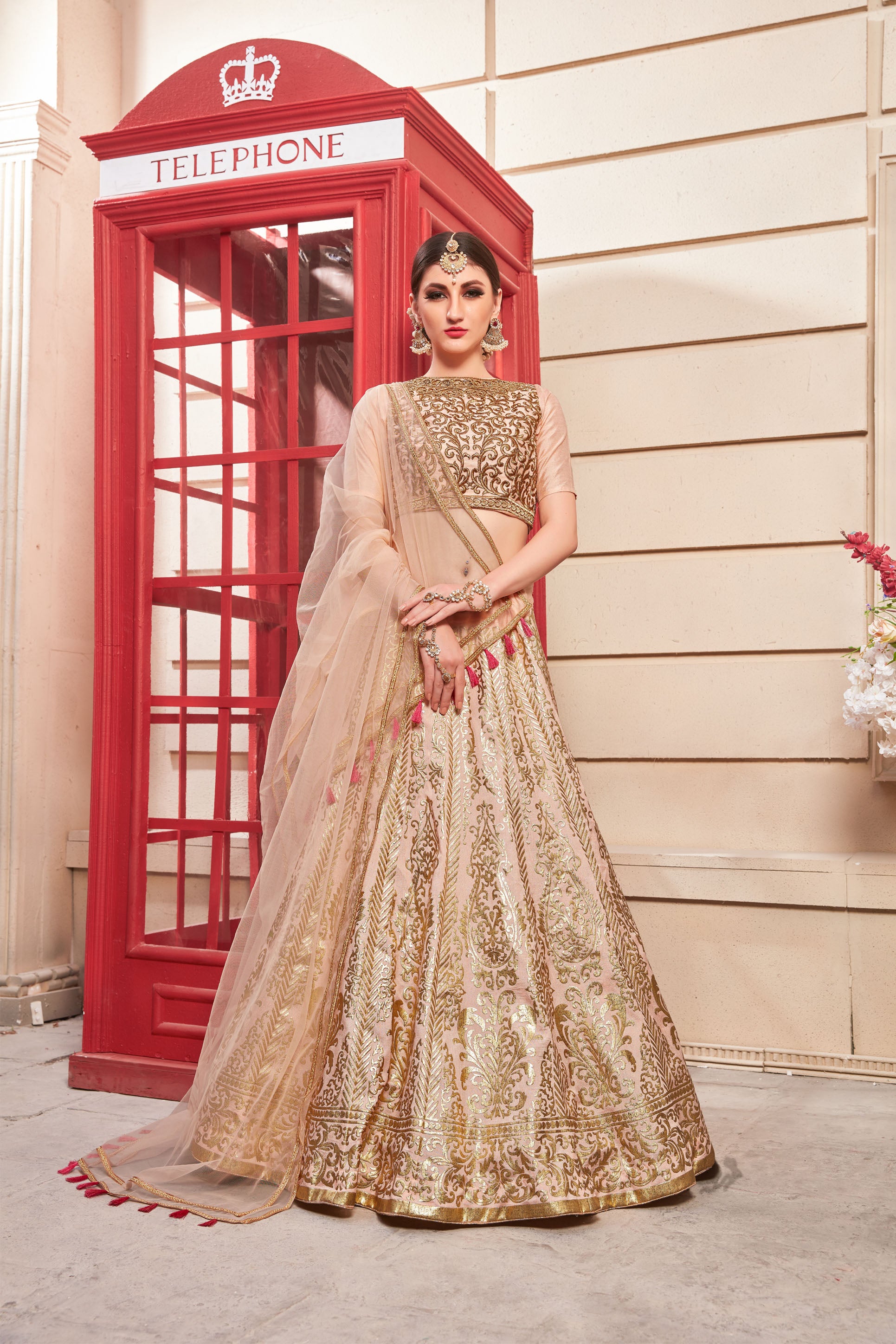 Thai Silk Salmon Pink Color Lehenga Choli With Handwork Blouse For Women Wedding, Party Wear, Ethic Wear, Traditional Wear Chaniya Choli ClothsVilla Main image