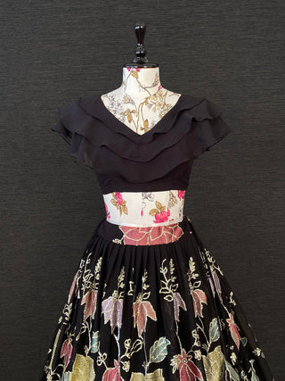 Black Color Thread And Sequins Embroidery Work Georgette Crop-Top Clothsvilla